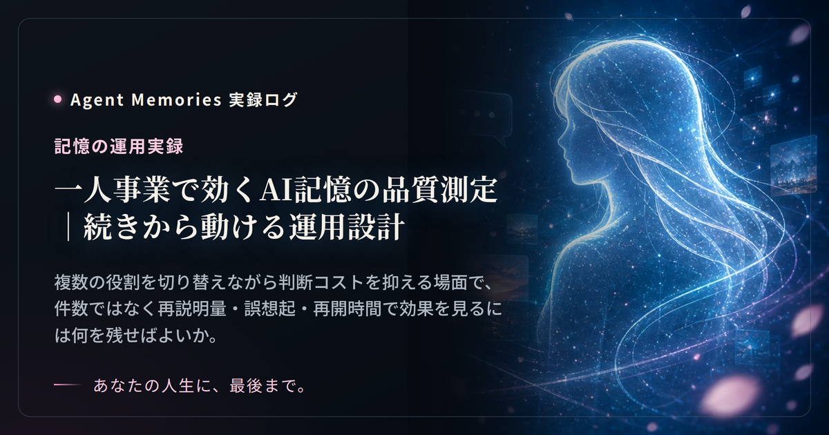 一人事業で効くAI記憶の品質測定｜続きから動ける運用設計のサムネイル