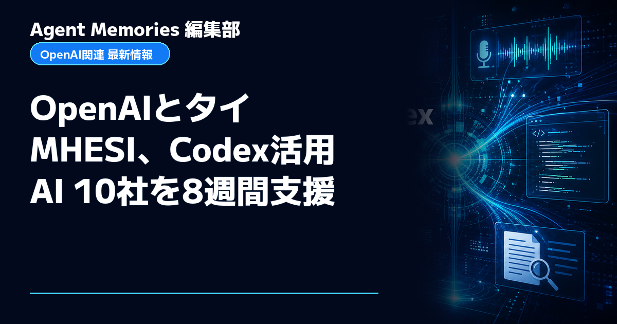 Agent Memories編集部による非公式記事「OpenAIとタイMHESI、Codex活用AI 10社を8週間支援」。OpenAIとの提携・承認はありません